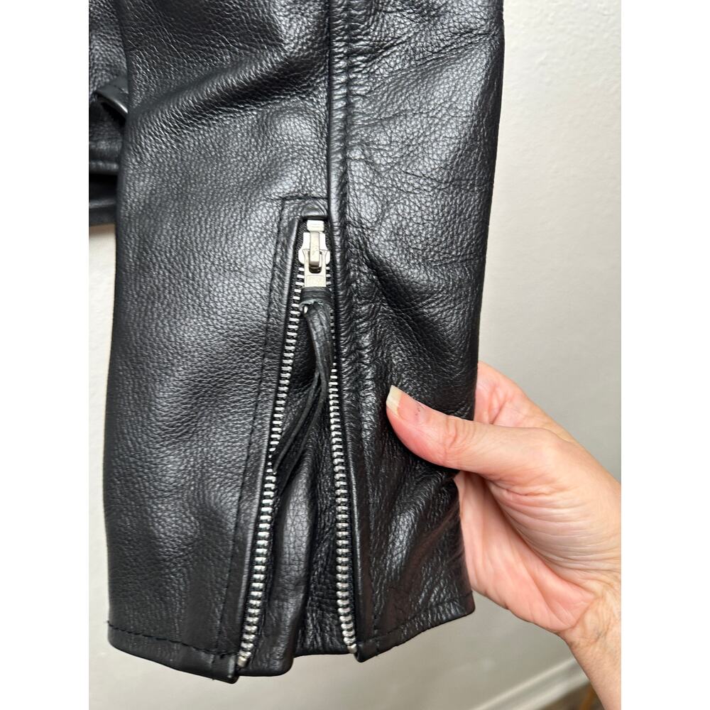 Carrie Hoxton Black Leather Moto Biker Jacket Women’s 14 Belted Zip - Picture 6 of 15